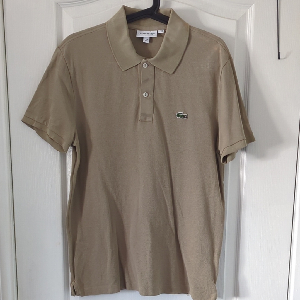 Lacoste Men's Khaki Polo with Green Croc Logo